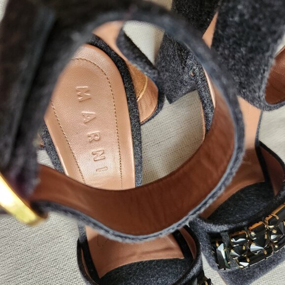 Sz41 Marni Dark Gray Felt Jeweled Ankle Strap Sandals - EUC (worn once) - Picture 3 of 16